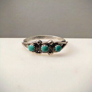 Vintage Native American Sterling Silver Turquoise Snake Eye Ring Size 6.25